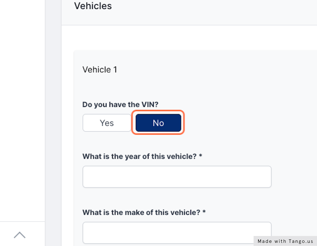 If you have the VIN, it will automatically generate the vehicle information. 

If you don't, no worries - we will generate one in the background for your rater based on the Year, Make, and Model