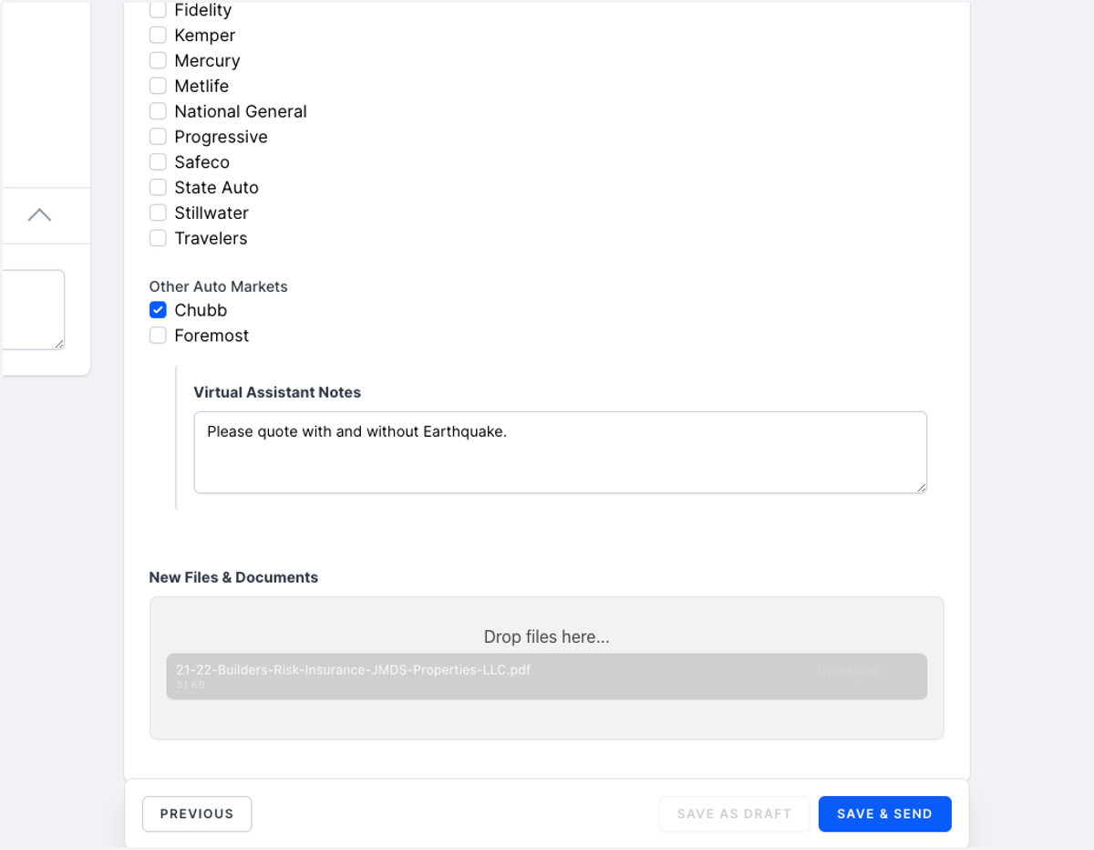 You can easily upload any related documents here