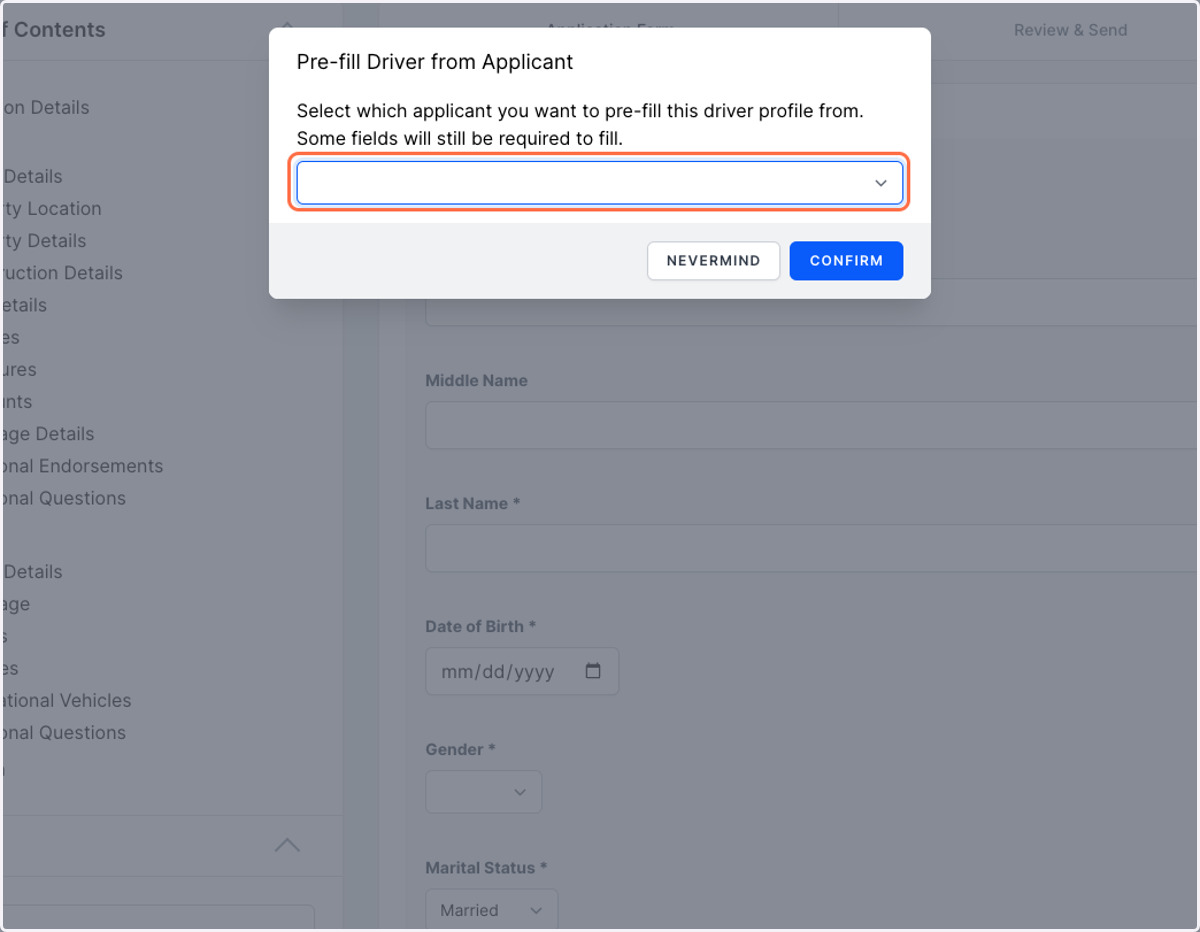 If you added the Type of Insurance to be Quoted before fully filling out the Applicant/Co-Applicant information you can easily pre-fill all of that information by clicking here
