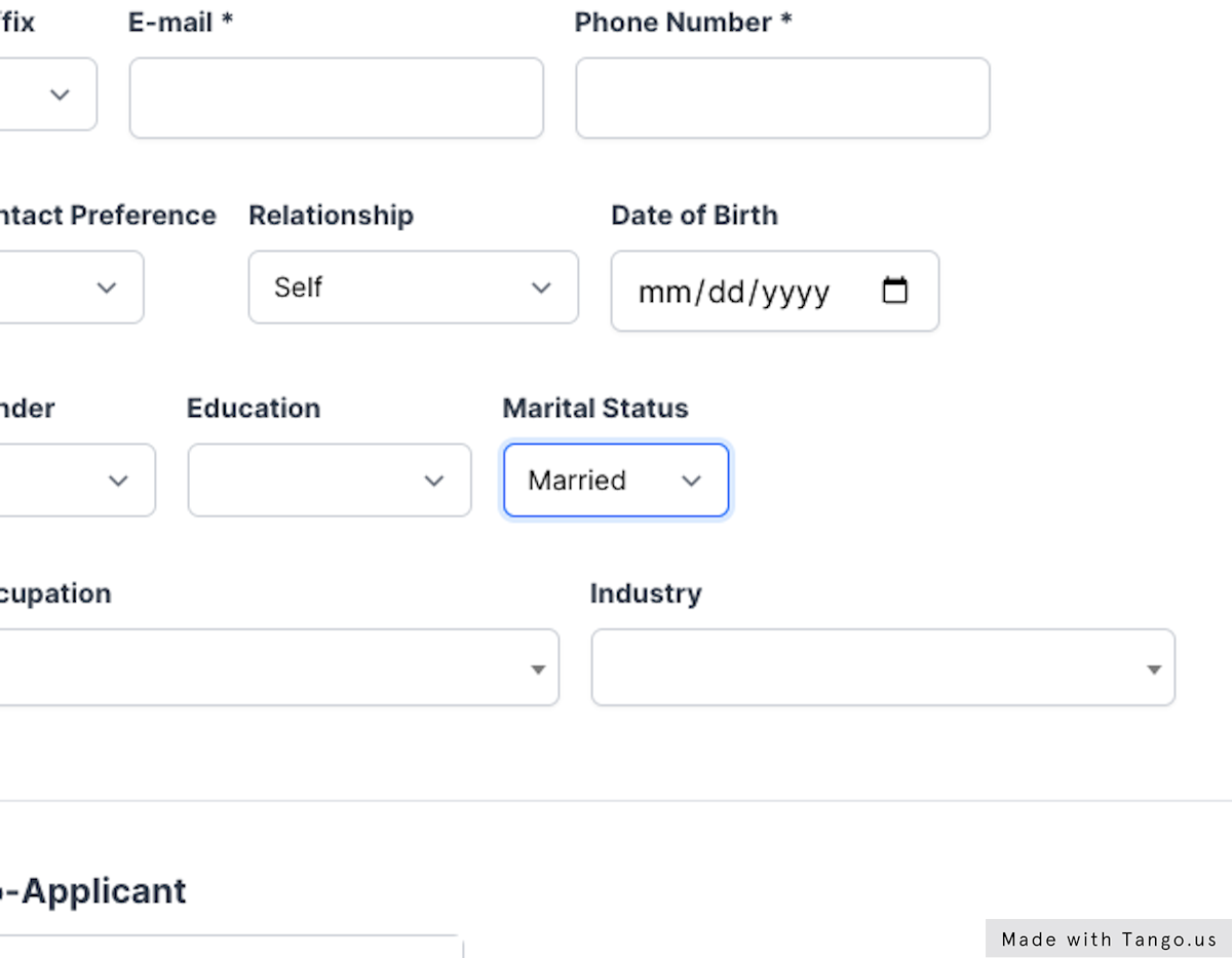 If you select "Married", you will see Co-Applicant automatically added