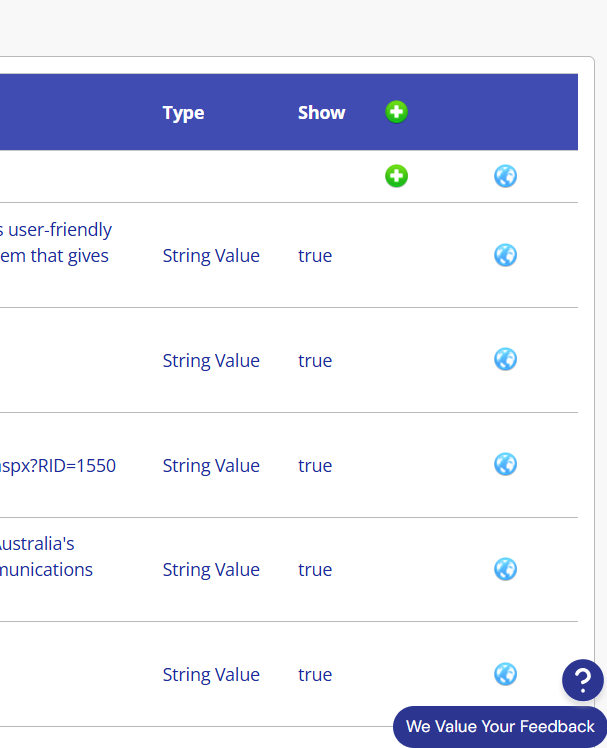 2. From there, you'll see a list of all things on your home page. By clicking on the blue-world icon next to the element you want to edit, you can change the image or text on that section.