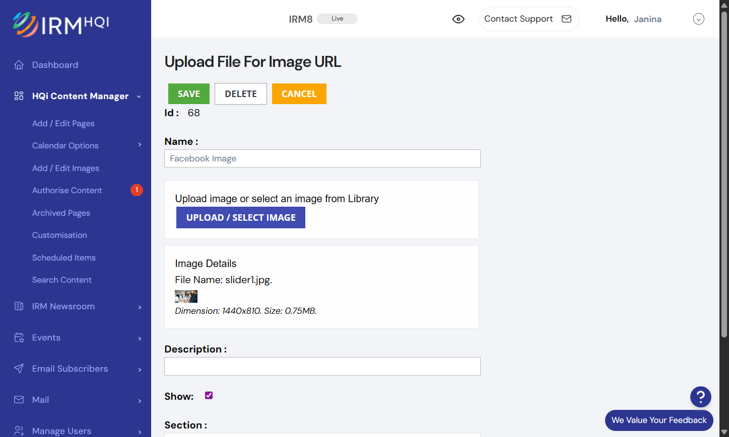 3. To change banner or promo box images, select the "Upload/Select Image".