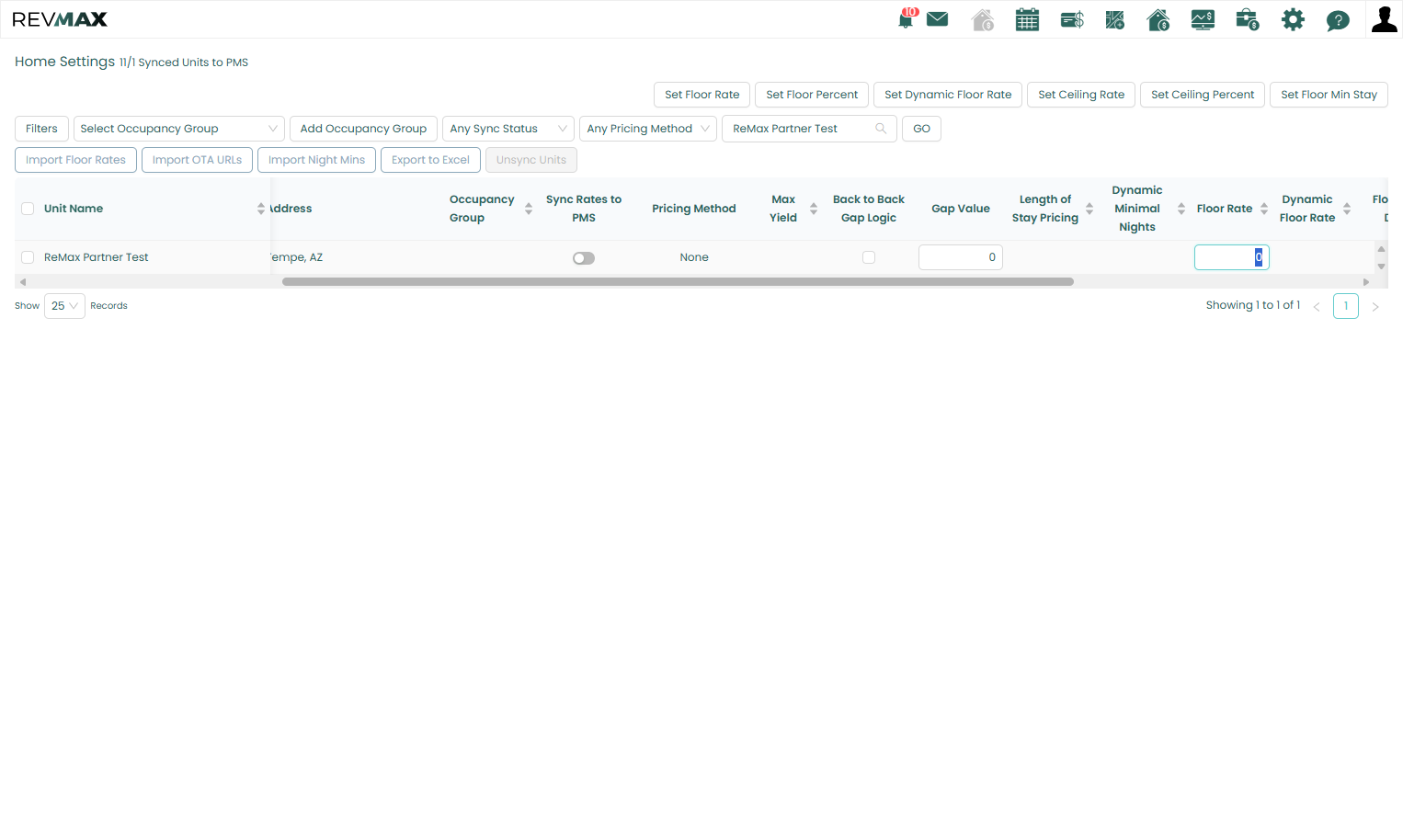 Once filtered, you can enter the desired floor rate directly in the Floor Rate column for each unit.