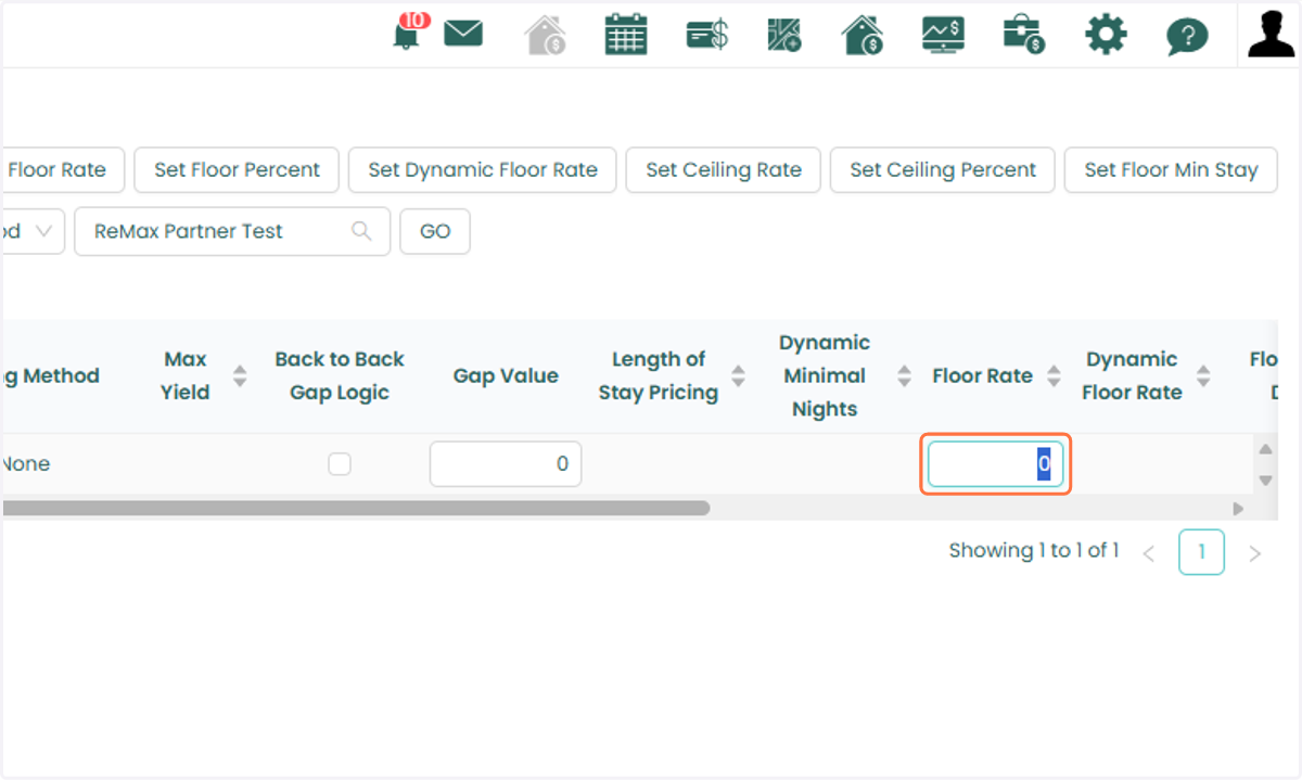 Once filtered, you can enter the desired floor rate directly in the Floor Rate column for each unit.