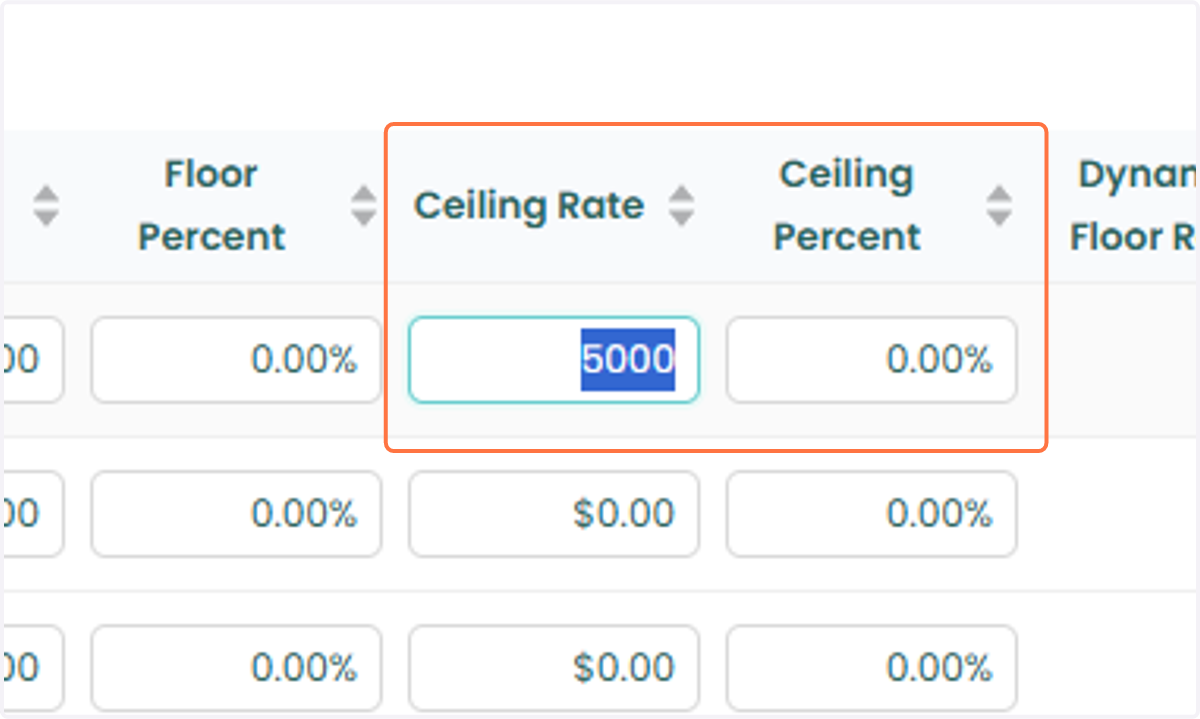 When setting a Ceiling Rate, you can choose either a Fixed Amount, which specifies a maximum rate, or a Percentage, which applies a percentage adjustment to the Ceiling Rate.