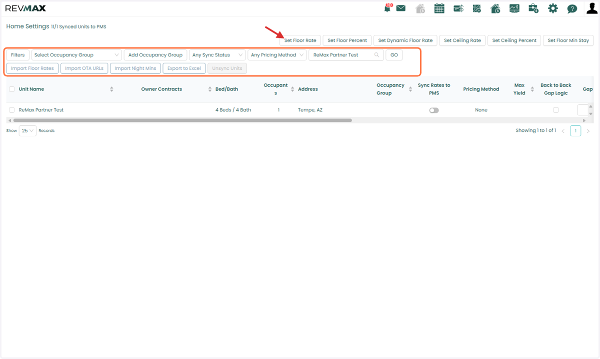 If you prefer to assign different floor rates per unit, you can close the alert and manually configure the floor rates on each or a selected group of units.