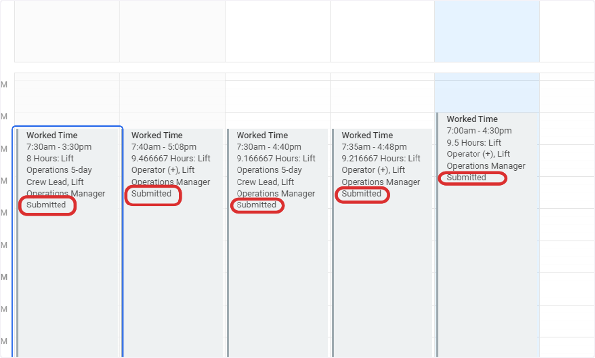 Your timeblock will now show the current status of your time as submitted!