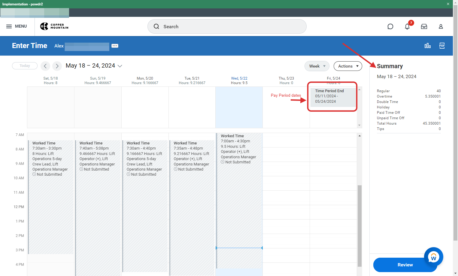 Your weekly summary is located in the upper right side of page