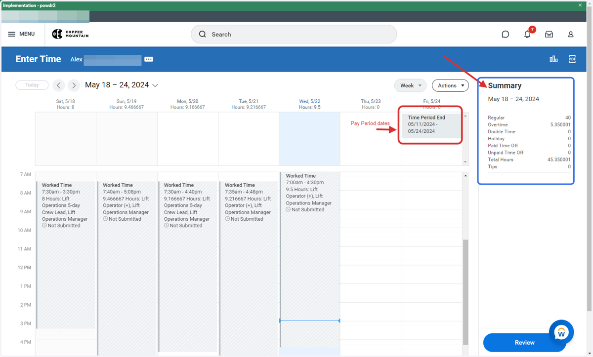 Your weekly summary is located in the upper right side of page