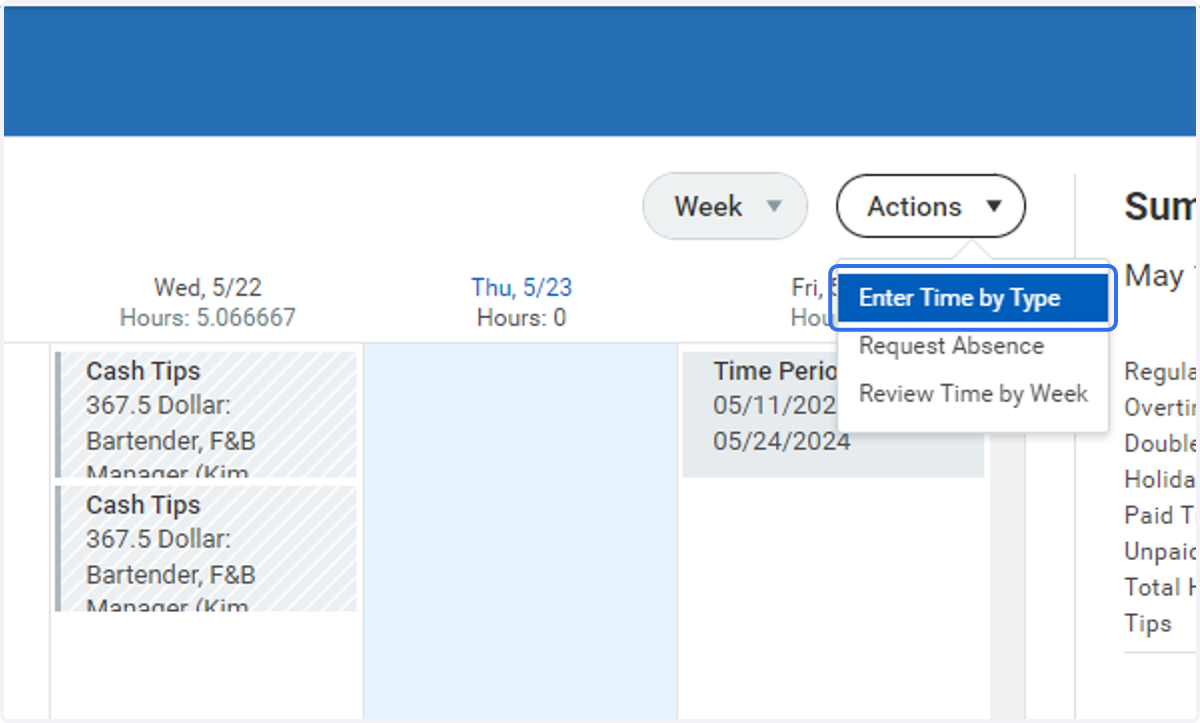 Click on Enter Time by Type