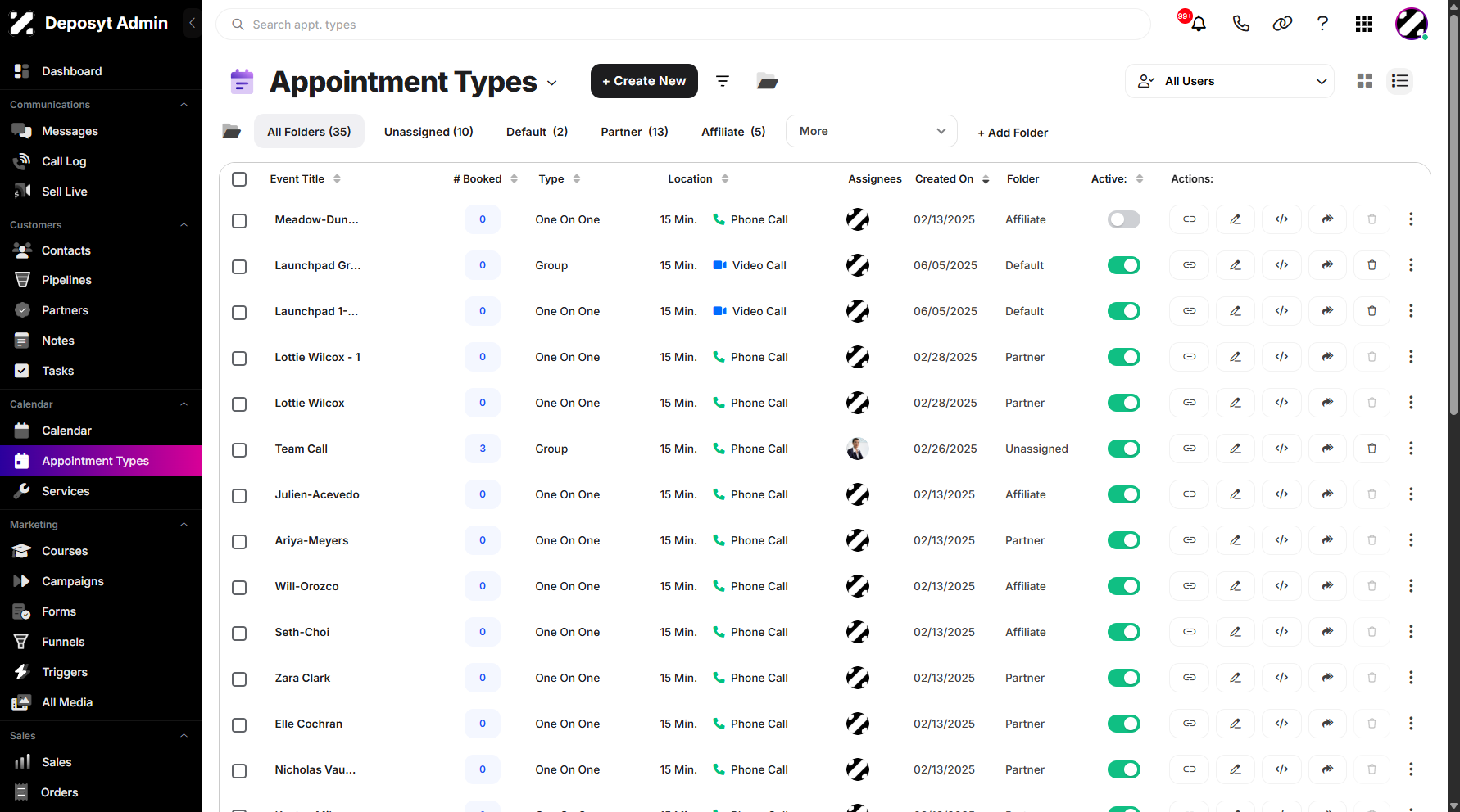 Step 4: Your appointment types display will change to List View.
