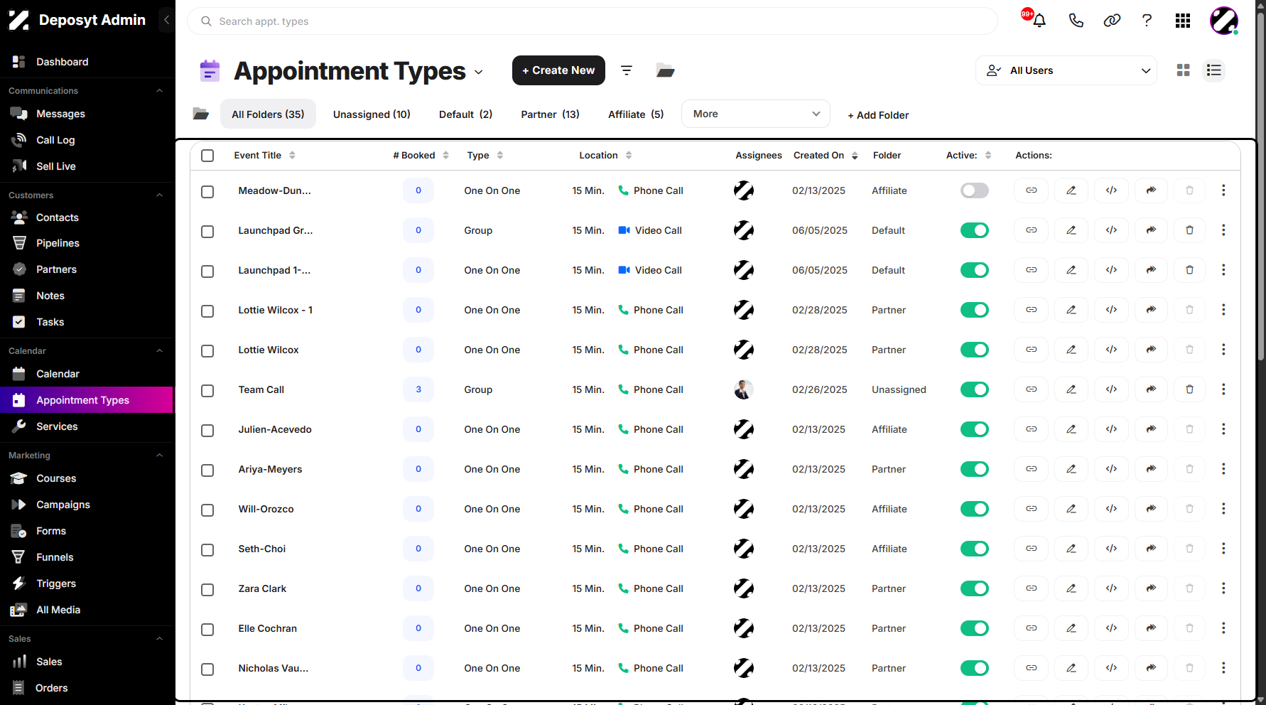 Step 4: Your appointment types display will change to List View.