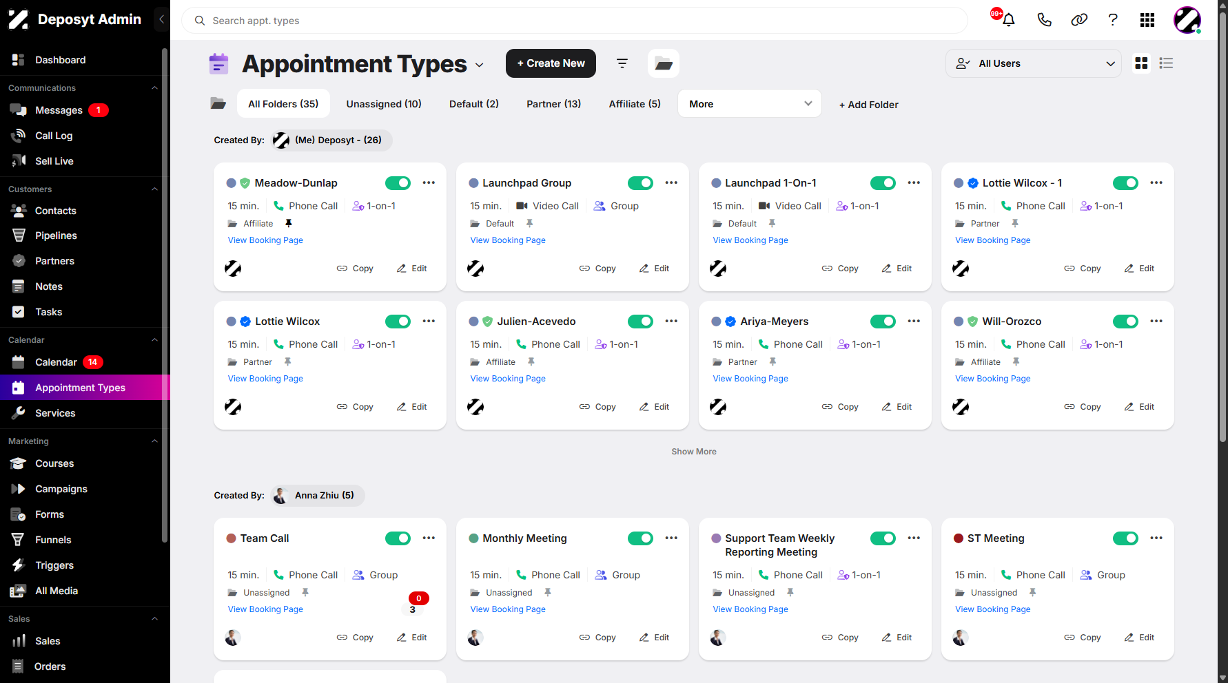 Step 1: On your Dashboard, navigate to the Appointment Types under the Calendar section.