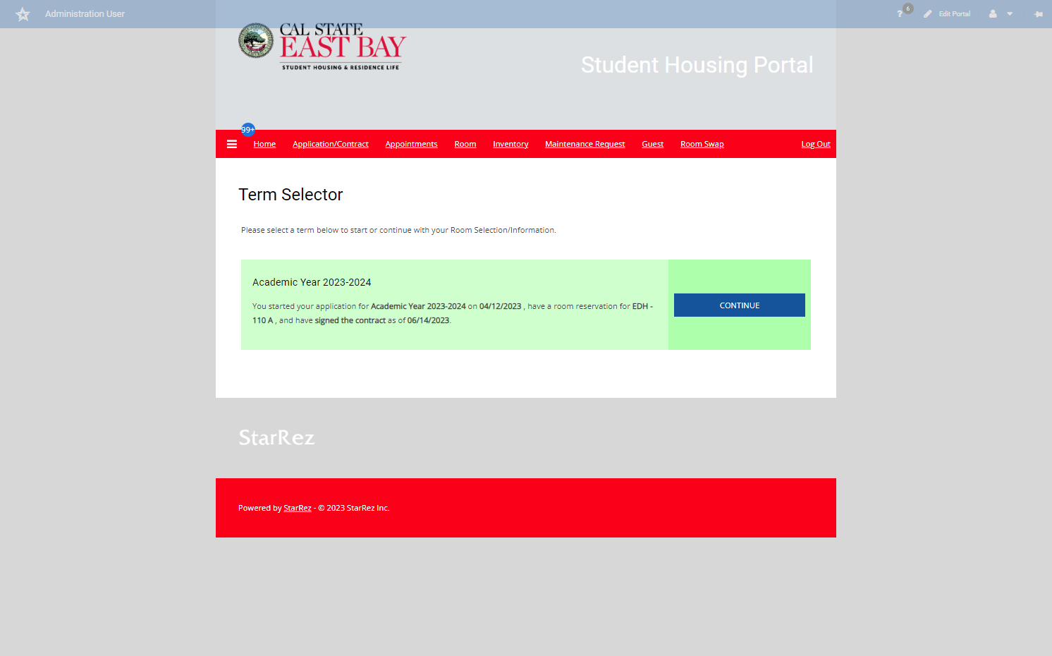 Click on Continue for your term