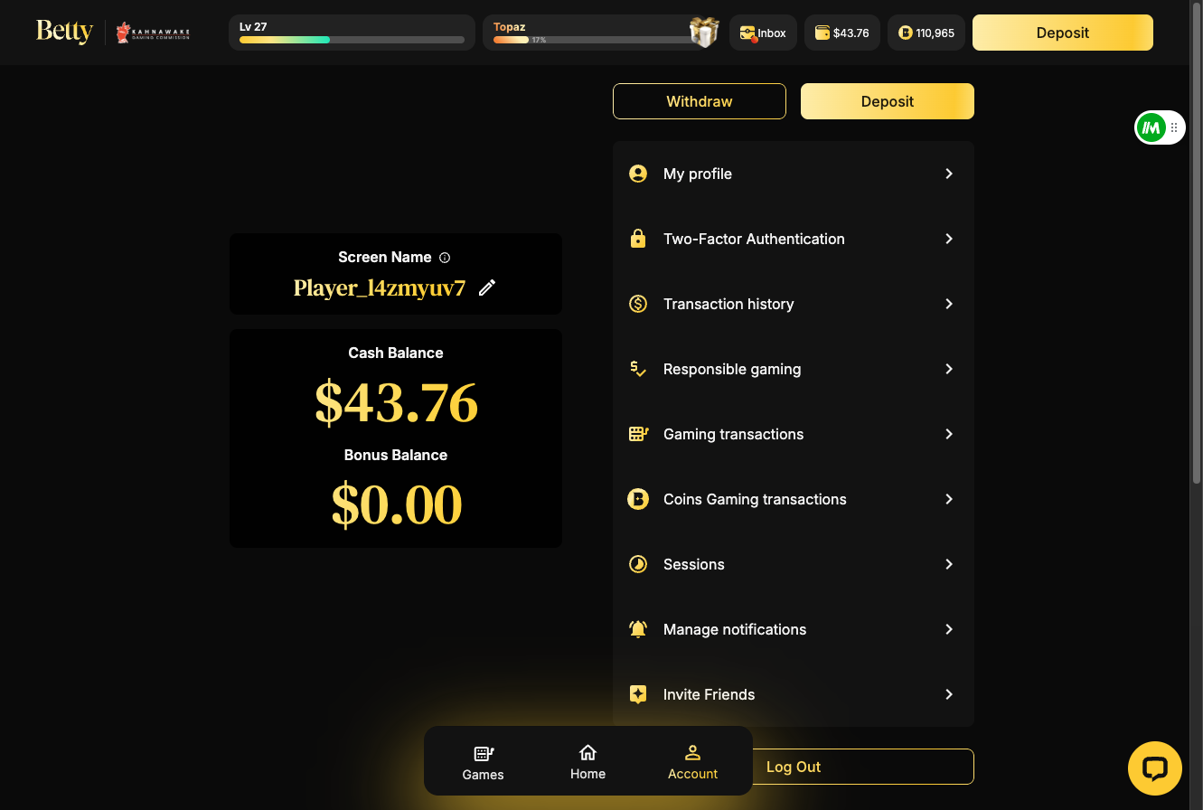Next, select ‘Gaming Transactions’ from the menu