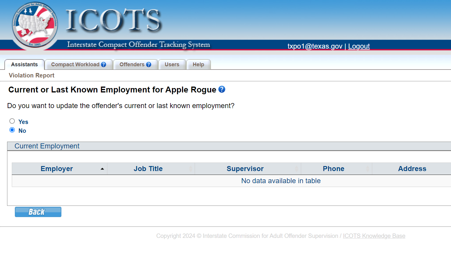 Select 'No' if the employment is current. Select 'Yes' and update the employment if needed.