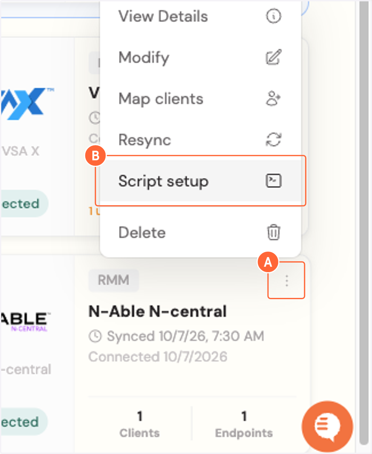 A. Click on Integration actions B. Click on Script setup