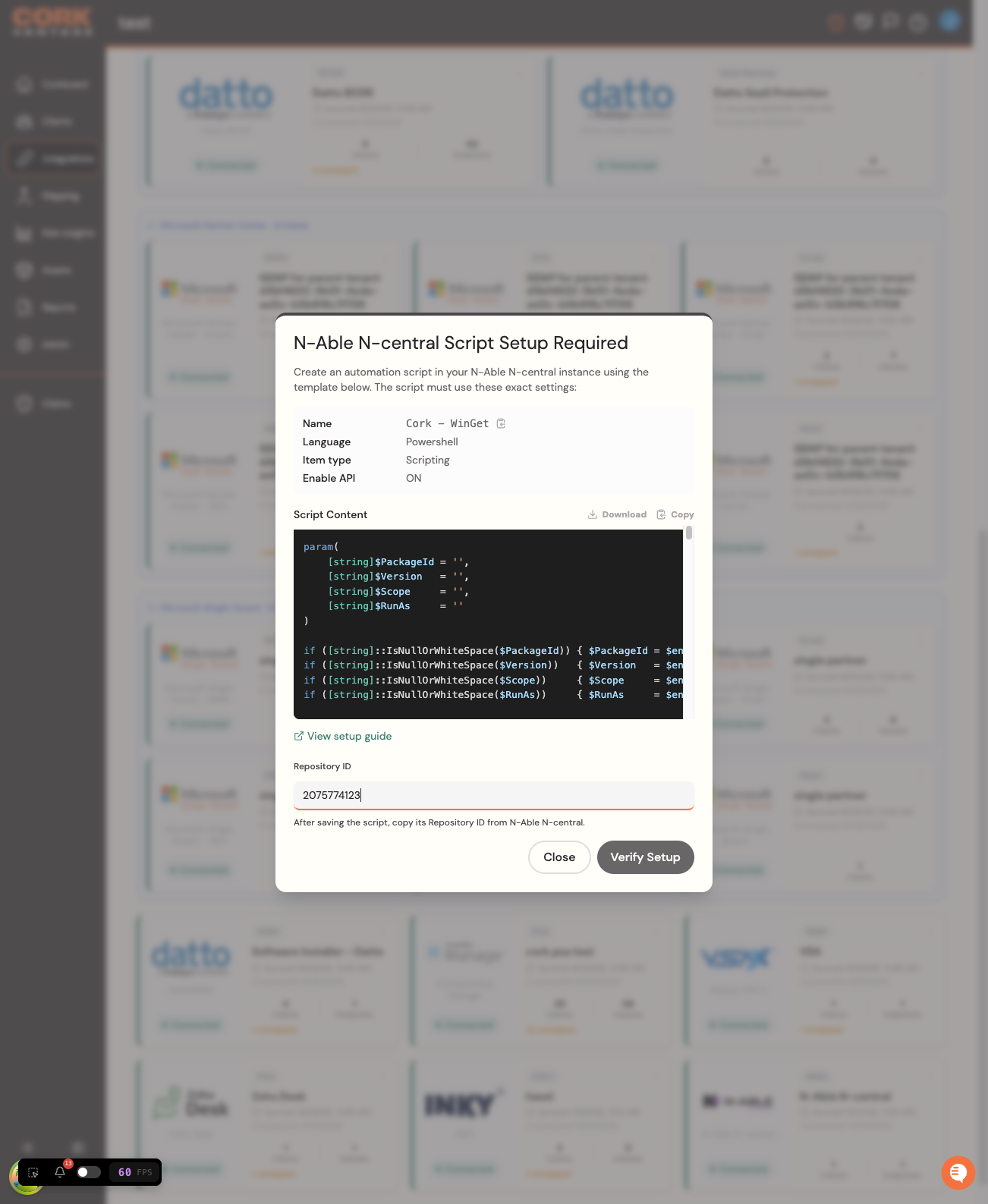 Click on Verify Setup
