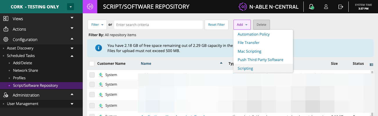 A. Click on Add B. Click on Scripting