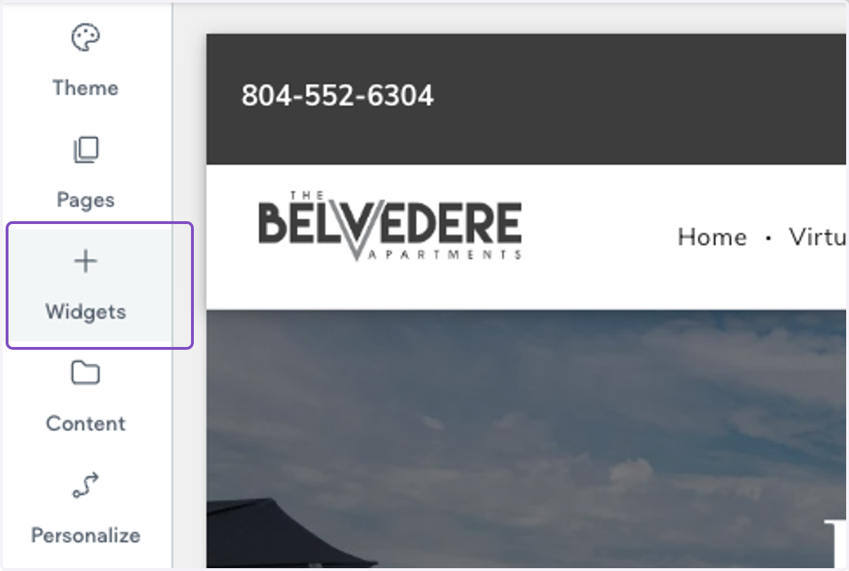 On your property website, click on Widgets