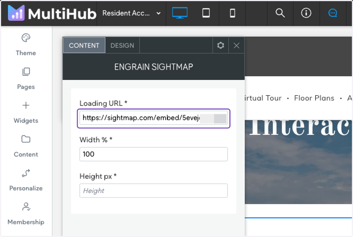 Paste in the SightMap embed URL.