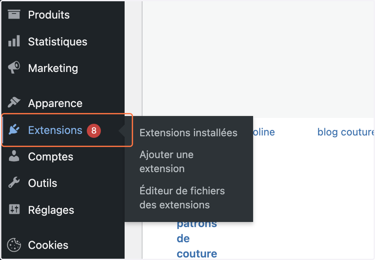 Cliquer sur Menu principal