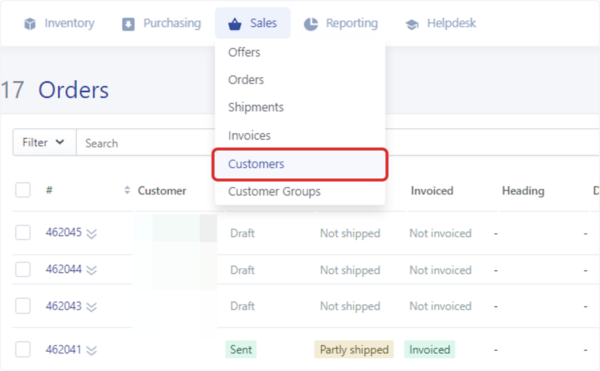 Hover your mouse over sales and click on Customers