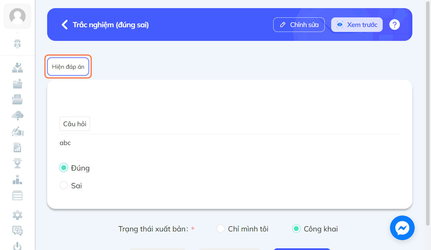 Nhấn chọn "Hiện đáp án" để kiểm tra đáp án