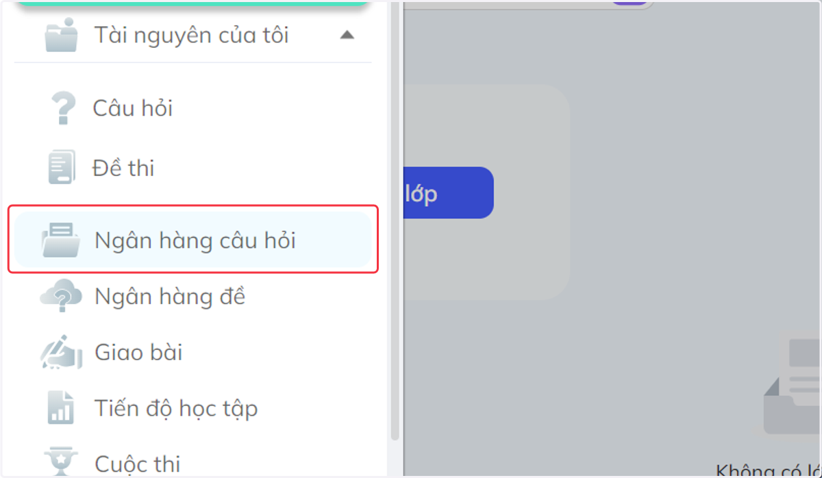 Nhấn chọn "Ngân hàng câu hỏi"