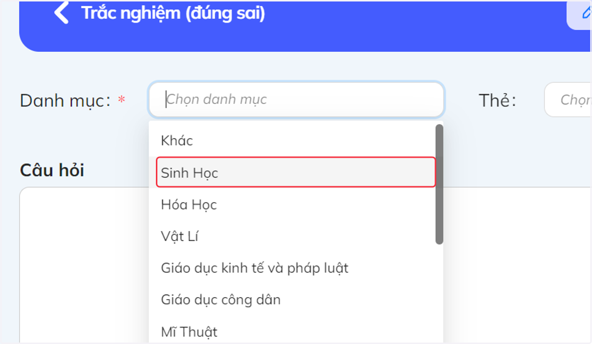 Nhấn chọn môn học