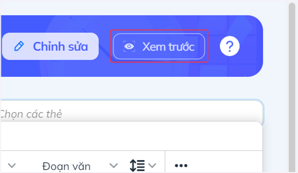 Nhấn chọn "Xem trước" để xem mẫu câu hỏi