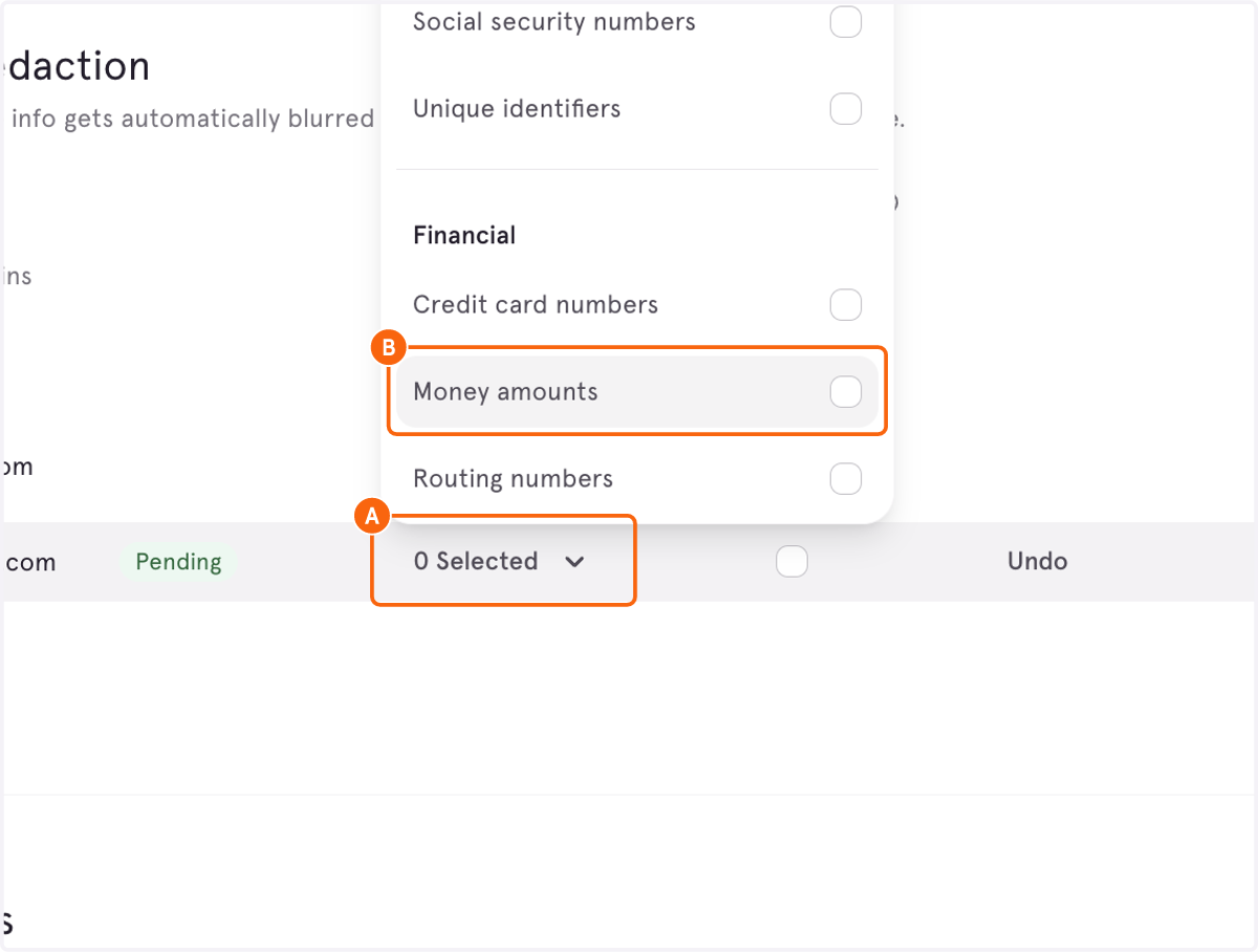 A. Click on "0 Selected" B. Select any PII type to enforce it