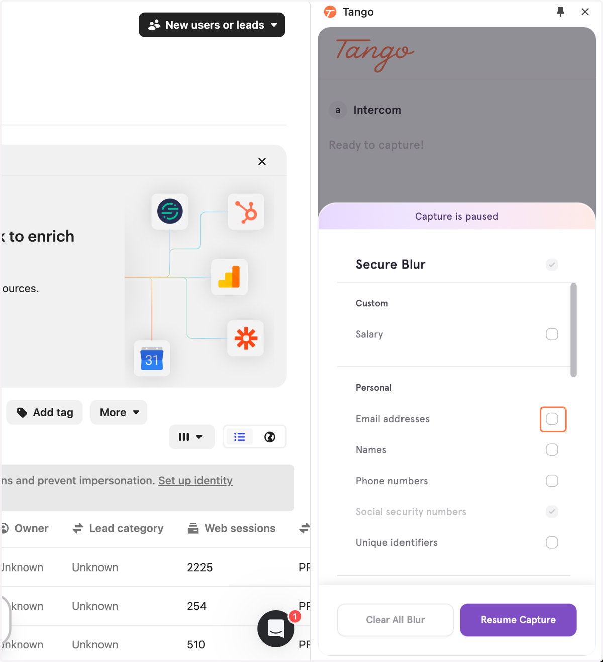 Our Secure Blur options modal will pop up, allowing you to determine which elements of PII you'd like for us to automatically detect.