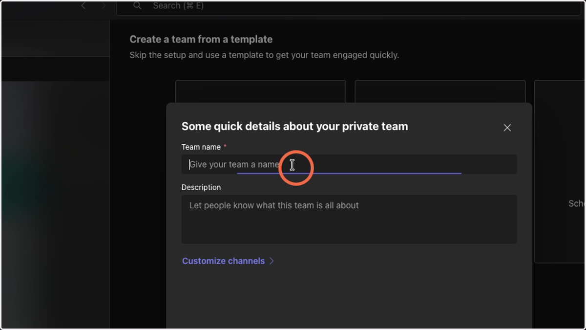 Provide a name and Description for your Team