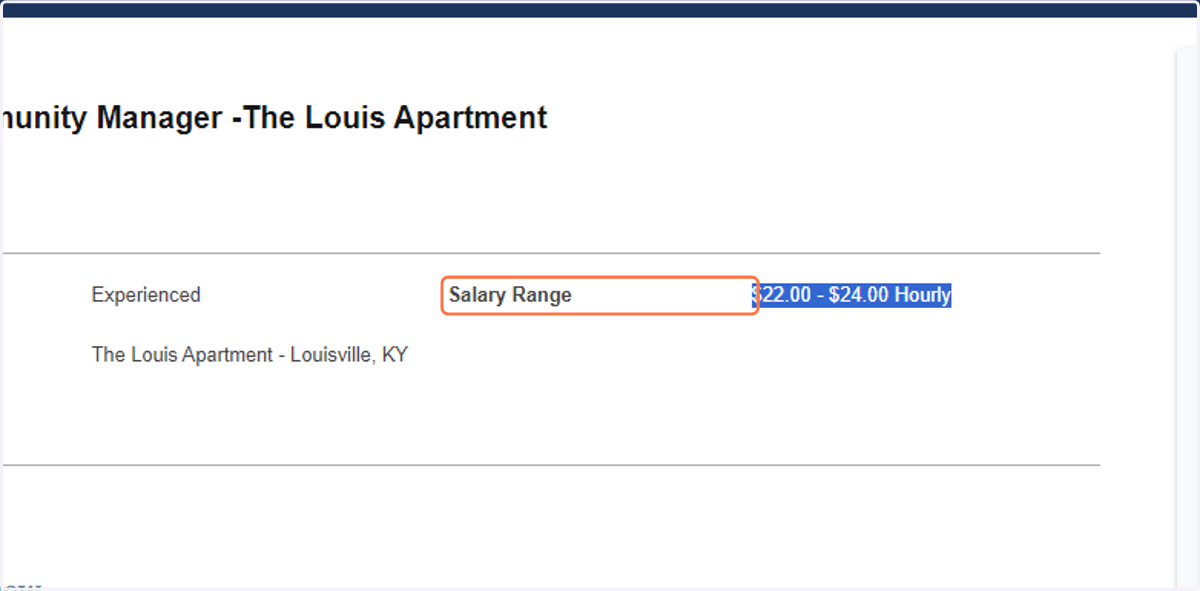 Copy the salary range ex. "$22.00 - $24.00 Hourly"