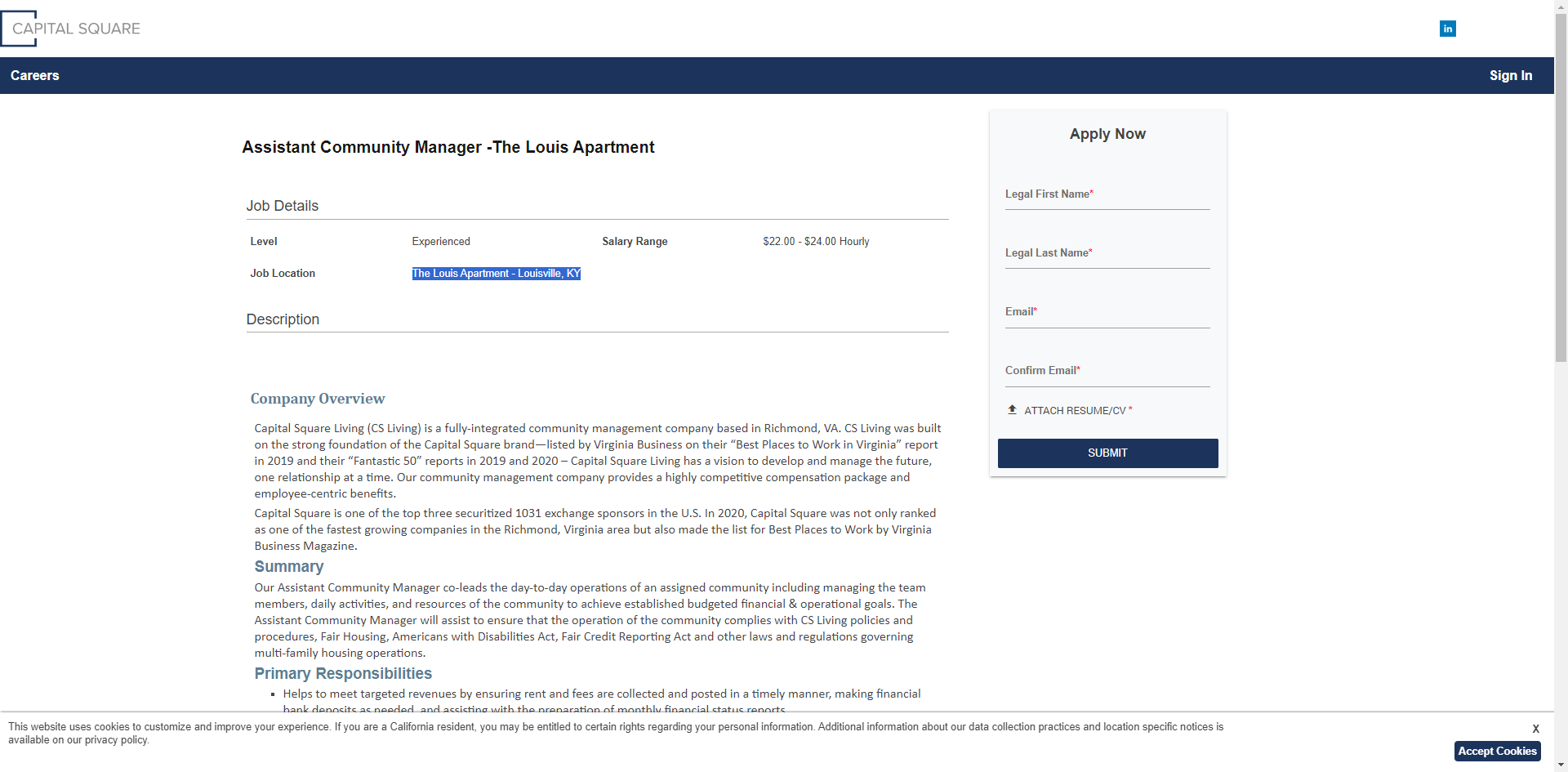 Copy the Job Location titled ex. "The Louis Apartment - Louisville, KY"