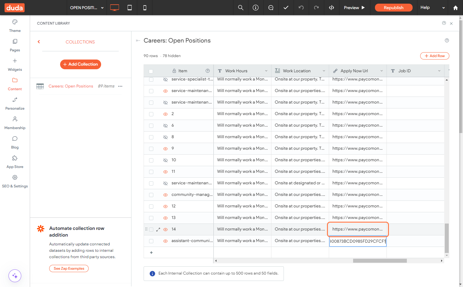 Copy the Position Link (paycomonline) and paste it into text area