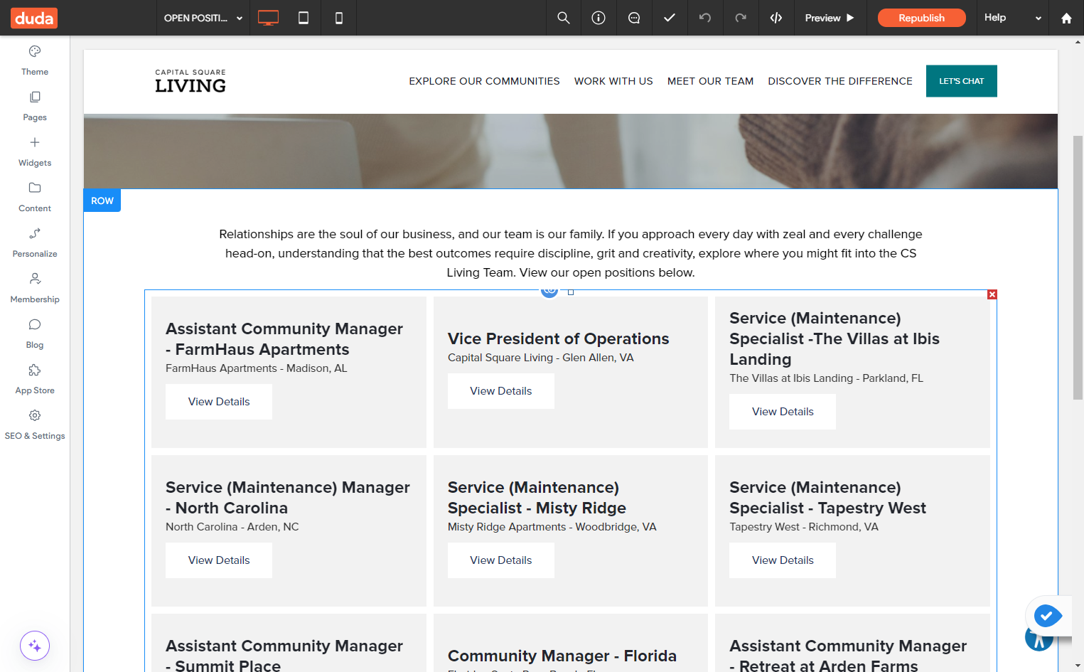 Click on the LINK ICON or go to CONTENT > COLLECTIONS > choose Careers: Open Positions
