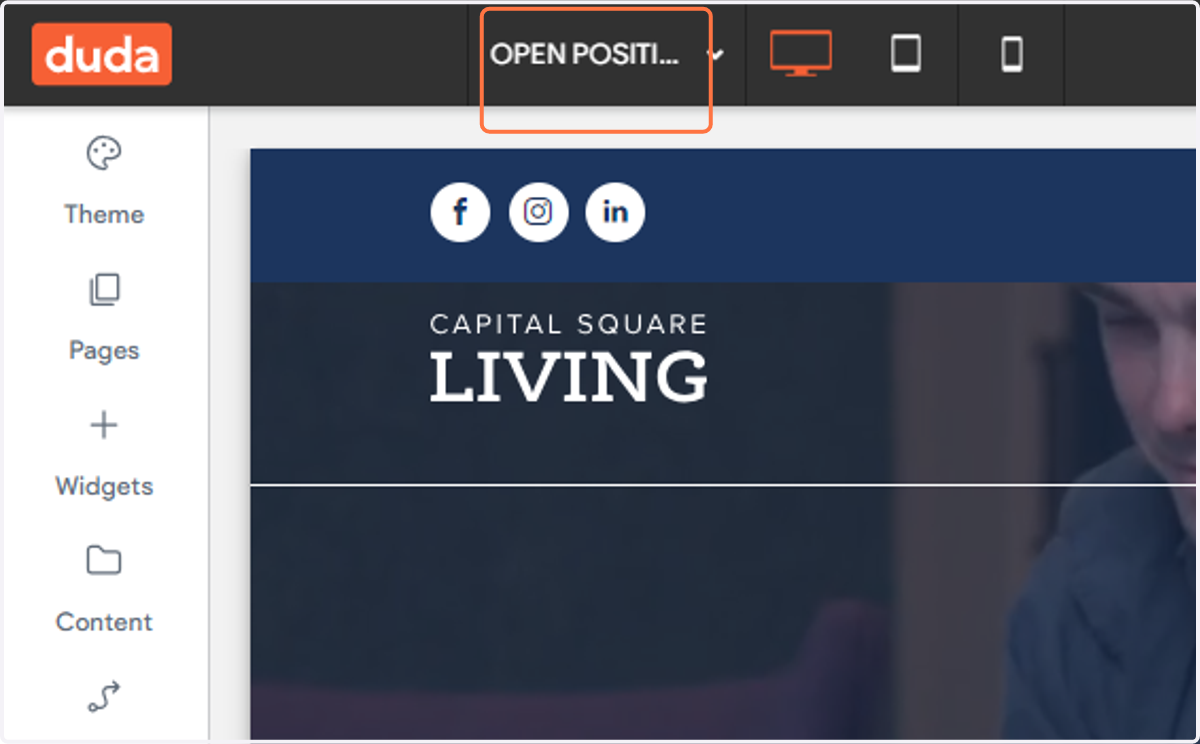 Go to Capital Square Living site and click on dropdown trigger. Click on OPEN POSITIONS.