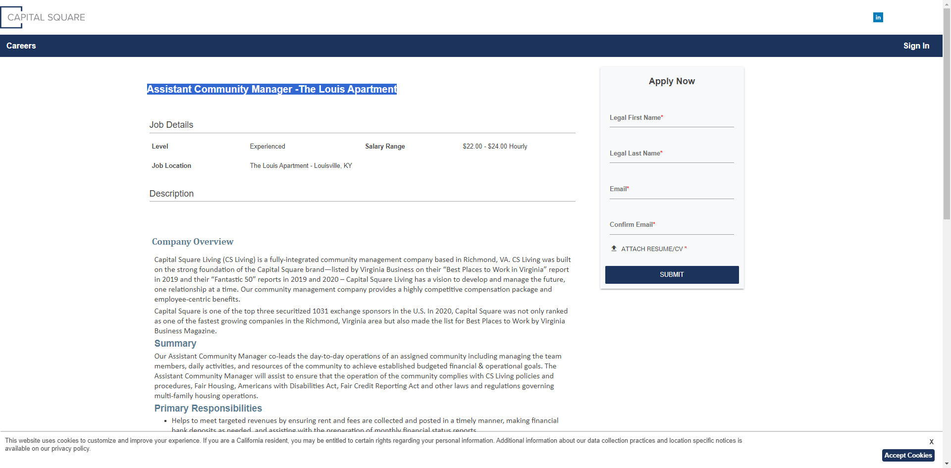 Copy element titled ex. "Assistant Community Manager -The Louis Apartment"