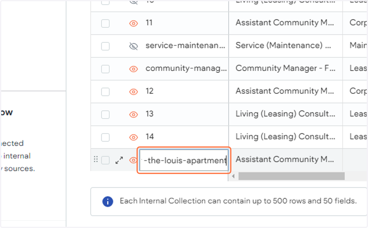Create an item ex. "assistant-community-manager-the-louis-apartment"