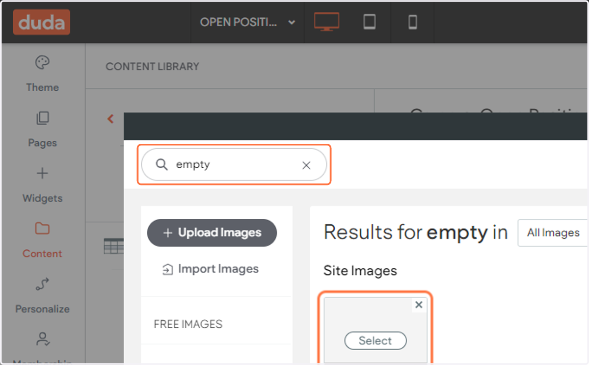 On Search bar, Type "empty" and choose "Empty.png"