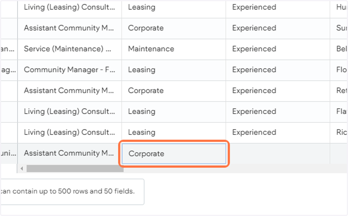 Type Corporate if the said position is Corporate, Leasing or Maintenance