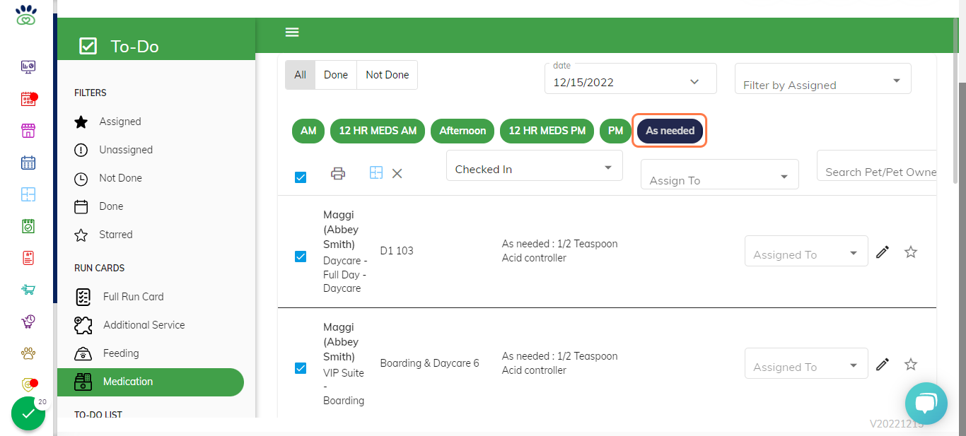 *** You are also able to specify which instructions you would like to print. For example, select "as needed" medications only(the selected option will turn blue). The system automatically chooses all options by default.