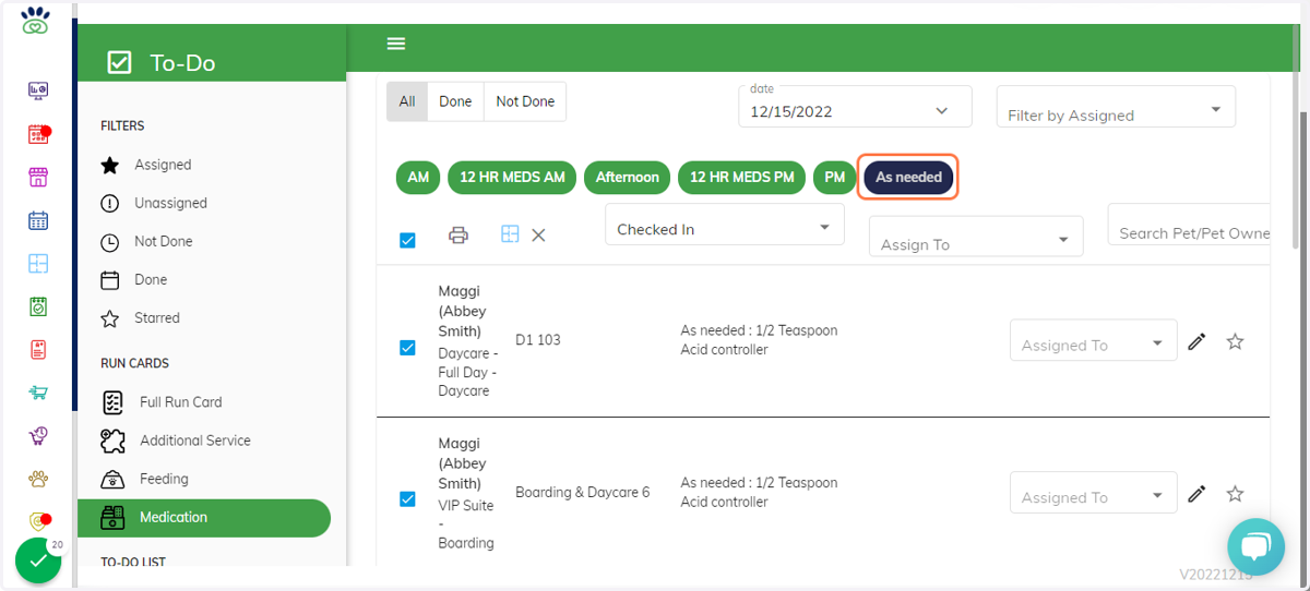 *** You are also able to specify which instructions you would like to print. For example, select "as needed" medications only(the selected option will turn blue). The system automatically chooses all options by default.