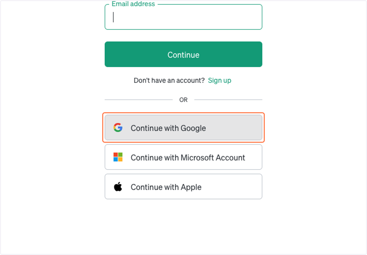 Click on Continue with Google