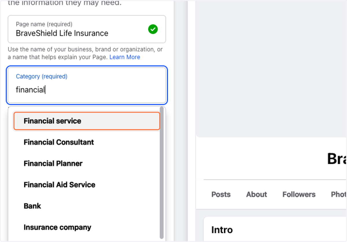Click on Financial service