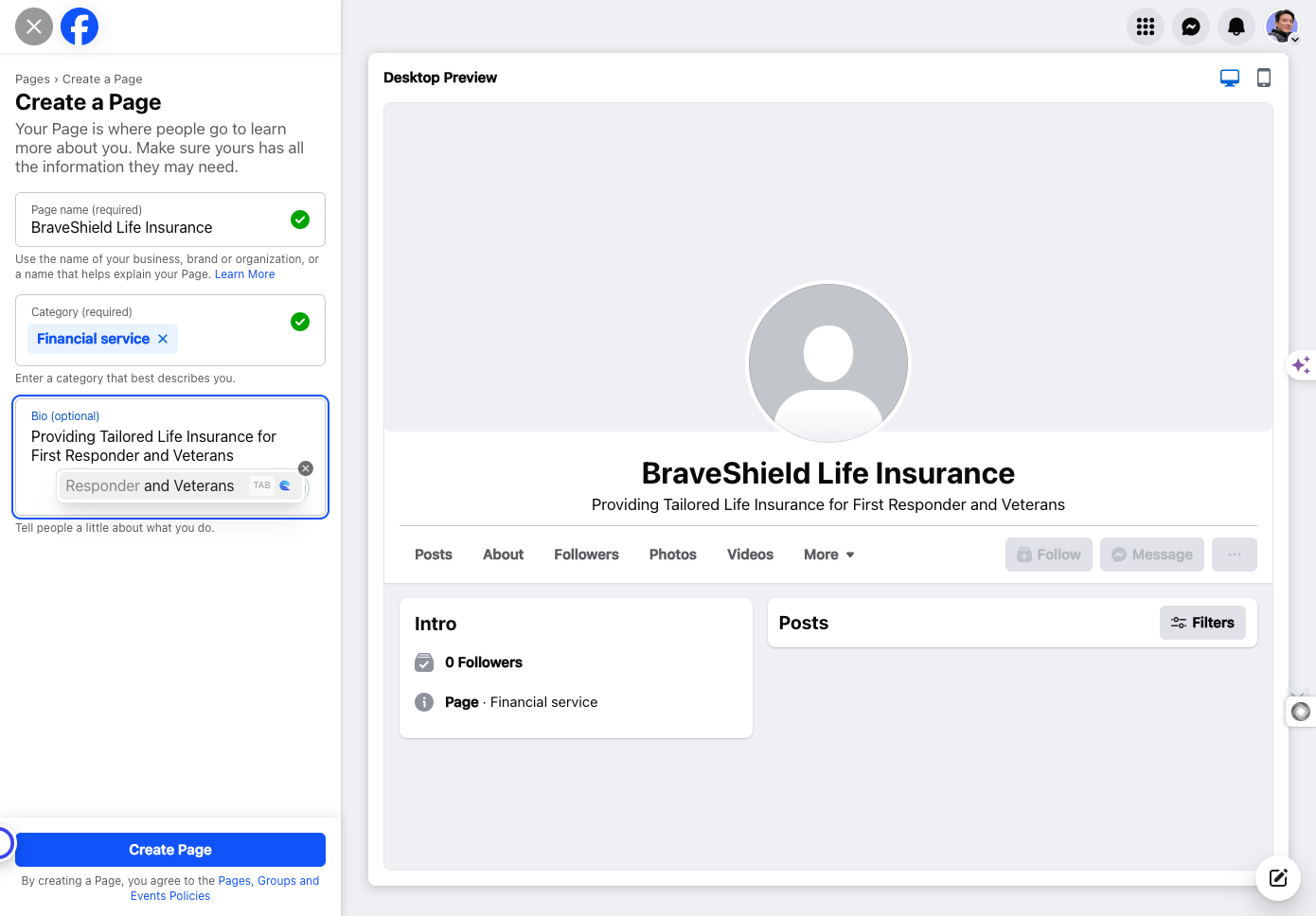 Type "Providing Tailored Life Insurance for First Responder and Veterans"