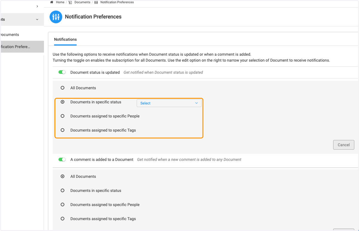 Click to chose your criteria based on Status, People or Tags