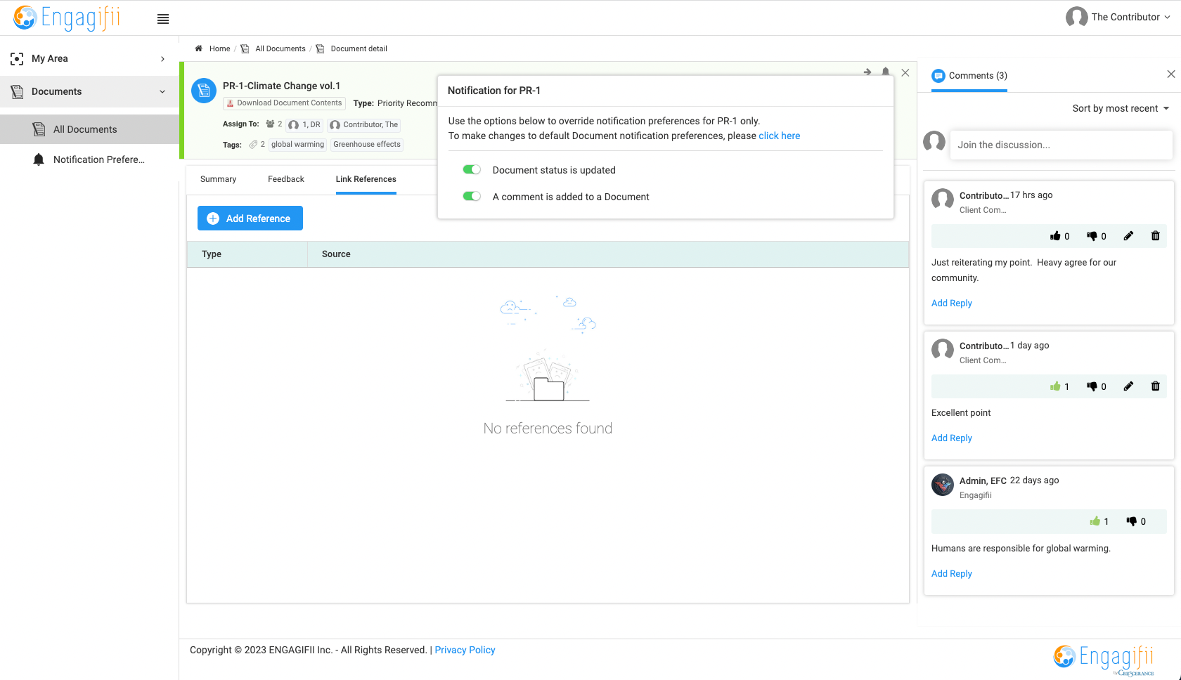Update your notification preferences for this document only